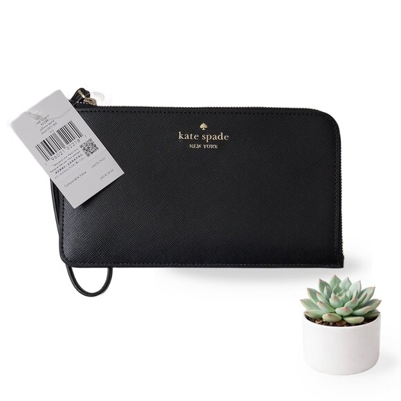 NWT Kate Spade ♠️ Lucy Black Saffiano Leather Zip Wristlet